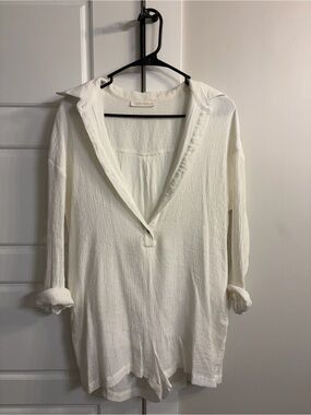 12th Tribe Cream Textured V-Neck Romper